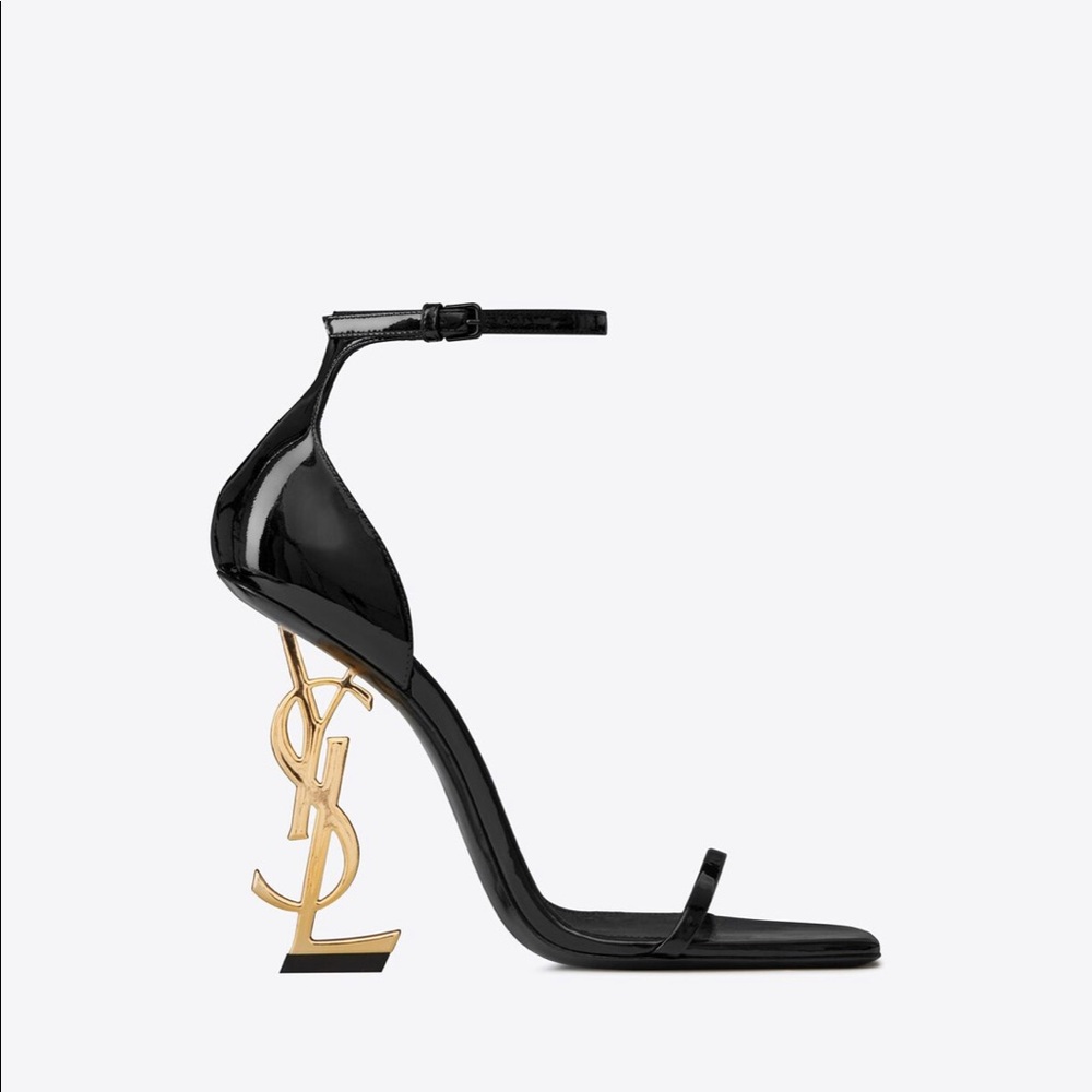 SAINT LAUREN sandals in patent leather with gold tone heel